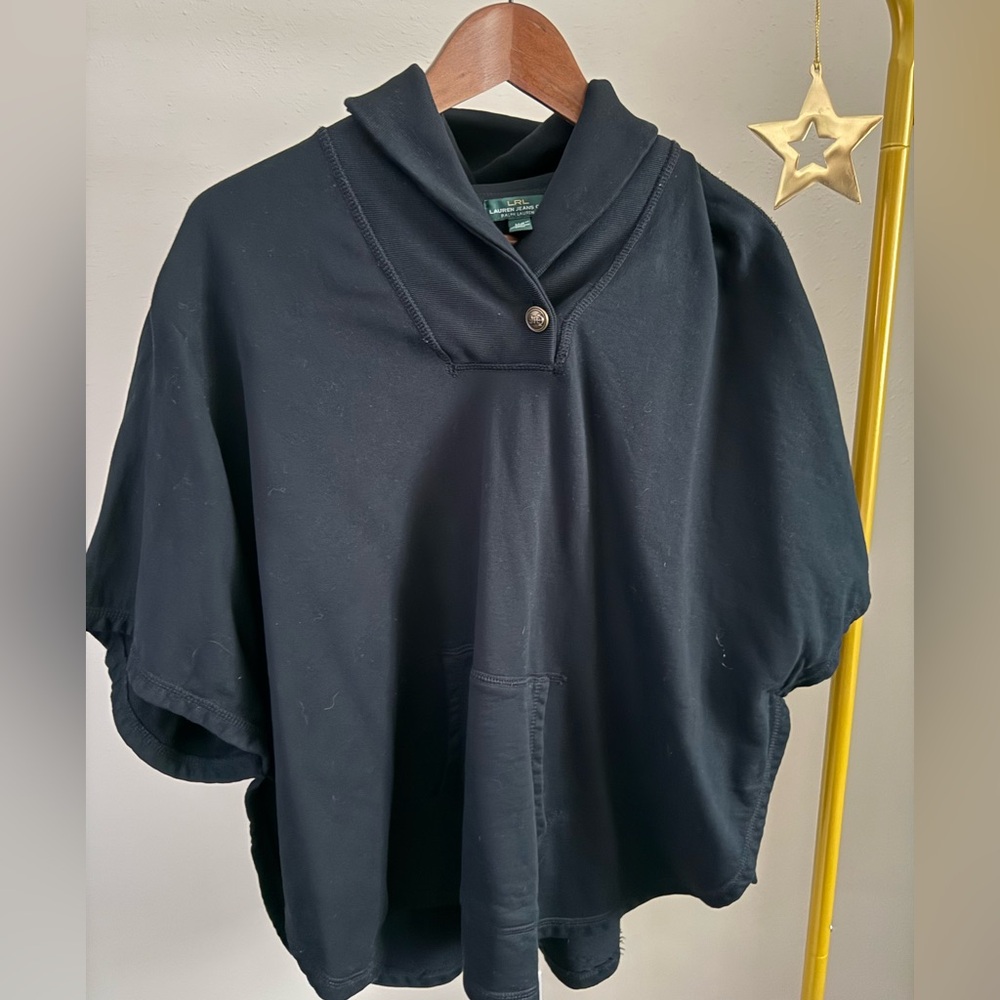 Lauren Ralph Lauren Black Shawl Collar Poncho Sweater OS - Picture 6 of 11